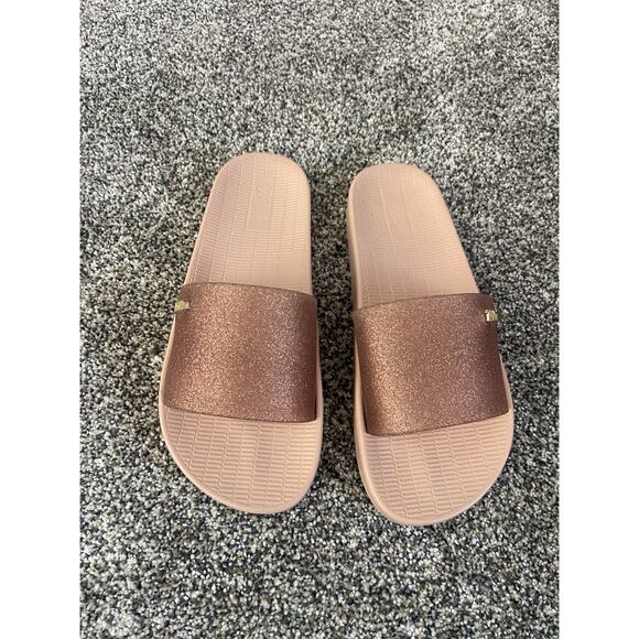 Melissa Beach Slide Jelly Sandals Rose Gold Glitter Platform Away to Mars 7 NEW - Picture 1 of 3